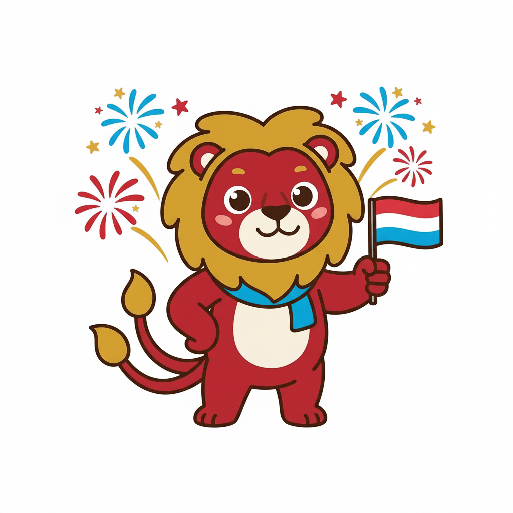 Mascotte Roudeli célébrant la Fête nationale luxembourgeoise